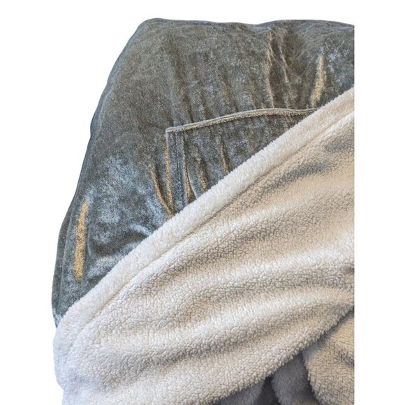 Velour Plush Hoodie Plus Size 2X Shiny Silver Kangaroo Pocket Faux Sherpa Lined - Picture 8 of 11